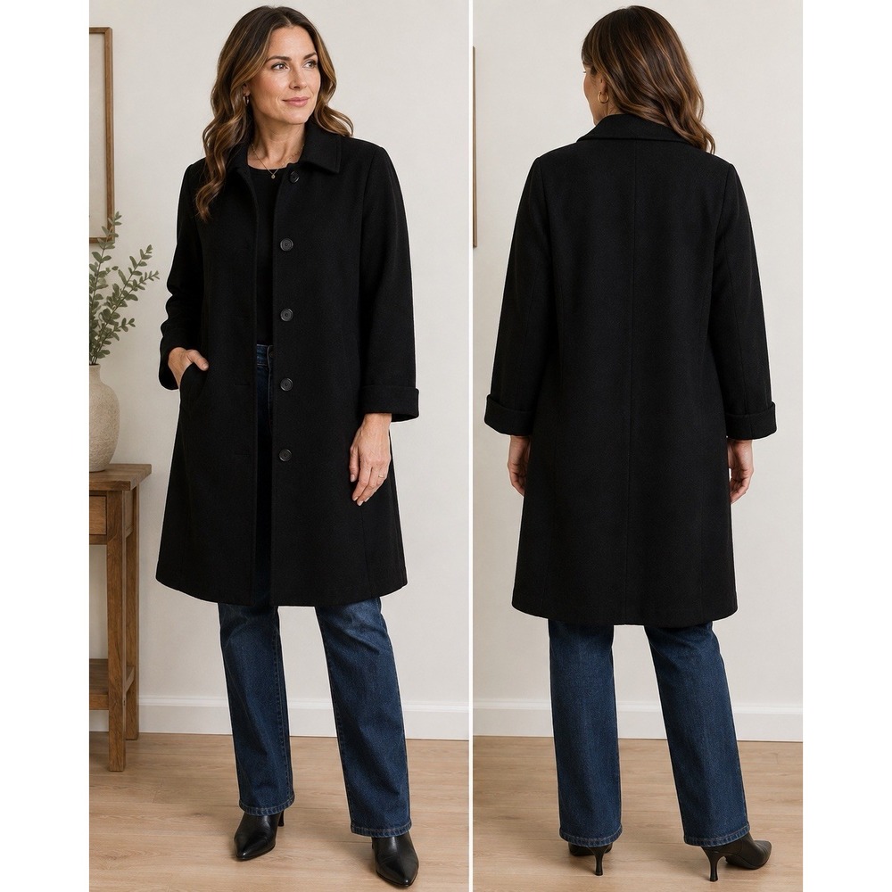 Vtg Marvin Richards  100% Cashmere Coat Womens XL ? Black Button USA Minimalist